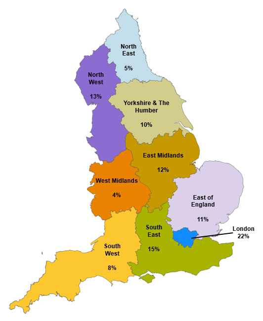 Map showing breakdown of resident panel membership by region