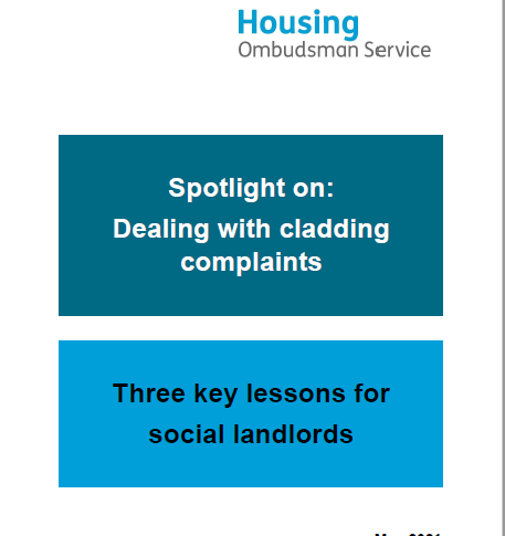 Image of front cover from Housing Ombudsman report on complaints about cladding
